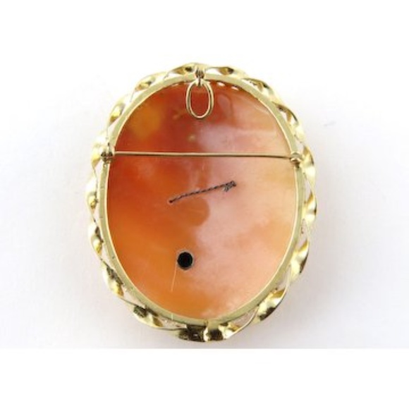 Vintage Gibson Girl Cameo with Diamond Necklace 14K Yellow Gold Pin Pendant #396 - Picture 5 of 8